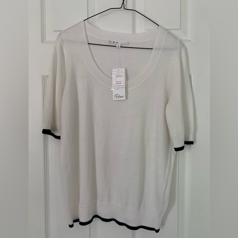 Cleo top with black trim on sleeves & hem